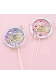 Bkmc Pembe Happy Birthday Yuvarlak Kelebek Pasta Topper Kelebekler Dekorasyon Malzemeleri Pasta Süsü - 5