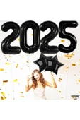 Bkmc Siyah 2025 Balonlu 34 İnç Yılbaşı Parti Malzemeleri için Yıldızlı Balonlu Mutlu Yıllar Süslemeleri - 4