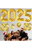 Bkmc Gold 2025 Balonları 18'li Paket  Yılbaşı Gecesi Parti Malzemeleri İçin Mutlu Yıllar Balonları Süsü thumbnail 4