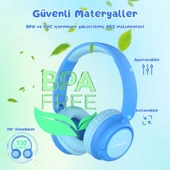 iClever Güvenli Ses Sınırlı 60 Saat Oynatma Süreli Bluetooth Çocuk Kulaklığı Mavi - 8