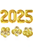 Bkmc Gold 2025 Balonları 18'li Paket  Yılbaşı Gecesi Parti Malzemeleri İçin Mutlu Yıllar Balonları Süsü thumbnail 1