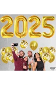 Bkmc Gold 2025 Balonları 18'li Paket  Yılbaşı Gecesi Parti Malzemeleri İçin Mutlu Yıllar Balonları Süsü thumbnail 3