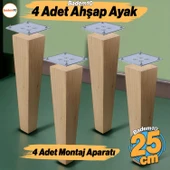 Ahşap Ayak 4 Adet 25 cm Kare Bağlantı Aparatı Dahil Mobilya Koltuk Kanepe Sehpa Masa Ayağı Ayakları thumbnail 9