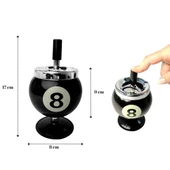 Perlotus Çelik Siyah Bilardo Top Dizayn Yuvarlak Basmalı Küllük Pratik Kül Tablası - 4
