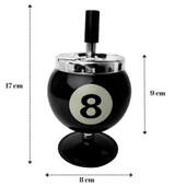 Perlotus Çelik Siyah Bilardo Top Dizayn Yuvarlak Basmalı Küllük Pratik Kül Tablası - 1