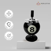 Perlotus Çelik Siyah Bilardo Top Dizayn Yuvarlak Basmalı Küllük Pratik Kül Tablası - 2
