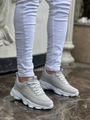 Pabucmarketi Bağcıklı Erkek Günlük Ayakkabı TAŞ SÜET (BEYAZ TABAN) - 3