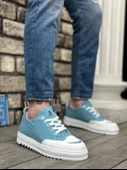 Pabucmarketi Bağcıklı Erkek Spor Ayakkabı TURKUAZ BEYAZ (BEYAZ TABAN) thumbnail 4