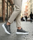 Pabucmarketi Bağcıklı Erkek Spor Ayakkabı ANTRASİT (BEYAZ TABAN) thumbnail 1