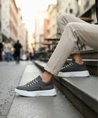 Pabucmarketi Bağcıklı Erkek Spor Ayakkabı ANTRASİT (BEYAZ TABAN) thumbnail 2