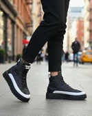 Pabucmarketi Bağcıklı Paraşüt Kumaş Beyaz Detaylı Erkek Spor Bot SİYAH (SİYAH TABAN) thumbnail 8