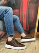Pabucmarketi Bağcıklı İçi Dışı Hakiki Deri Casual Erkek Ayakkabı KAHVE (BEYAZ TABAN) - 2