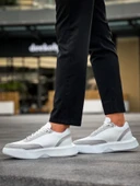 Pabucmarketi Bağcıklı Erkek Spor Ayakkabı BEYAZ GRİ (BEYAZ TABAN) thumbnail 4