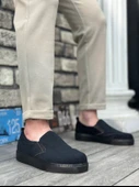 Pabucmarketi Bağcıksız Kadife Erkek Günlük Ayakkabı SİYAH (SİYAH TABAN) - 1