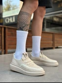 Pabucmarketi Bağcık Detaylı Triko Erkek Spor Ayakkabı KREM (BEYAZ TABAN) thumbnail 3