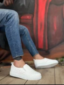 Pabucmarketi Bağcıksız Kapitone Erkek Günlük Ayakkabı BEYAZ (BEYAZ TABAN) thumbnail 1
