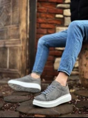 Pabucmarketi Bağcıklı Erkek Spor Ayakkabı GRİ SÜET (BEYAZ TABAN) thumbnail 3