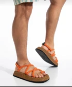 Pabucmarketi İp Halat Parmak Arası Erkek Sandalet TURUNCU - 2