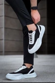 Pabucmarketi Bağcıklı Erkek Spor Ayakkabı SİYAH BEYAZ (BEYAZ TABAN) - 6
