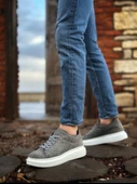 Pabucmarketi Bağcıklı Erkek Spor Ayakkabı GRİ SÜET (BEYAZ TABAN) thumbnail 2