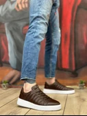 Pabucmarketi Bağcıklı İçi Dışı Hakiki Deri Casual Erkek Ayakkabı KAHVE (BEYAZ TABAN) - 1
