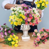 Nettenevime Yapay Çiçek Pembe Koyu Papatya 5 Dallı Plastik Dekoratif Yapay Bitki - 5