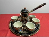 6lı bakır fincan takımı ve cezve,yuvarlak tepsi - 1