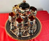 6lı bakır kadeh meşrubat bardağı ve tepsi,sürahi - 1