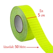 Yapışkanlı 50 Mt Florasan Şerit Bant Gece Parlayan Reflektörlü 5 cm Fosforlu Reflektif İkaz Bandı - 7