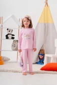 4-7 Yaş  Unicorn Çanta Ve Maskeli Kız Çocuk Pijama Takımı Pembe - 2