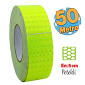 Yapışkanlı 50 Mt Florasan Şerit Bant Gece Parlayan Reflektörlü 5 cm Fosforlu Reflektif İkaz Bandı - 1