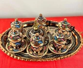 6lı bakır fincan takımı ve lokumluk,oval tepsi - 1