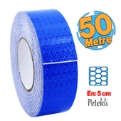 Yapışkanlı 50 Metre Mavi Renk Şerit Bant Parlayan Reflektörlü En 5 cm Onaysız Reflektif İkaz Bandı - 1