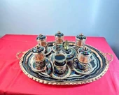 6lı bakır çay ve fincan takımı ve lokumluk,oval tepsi - 1