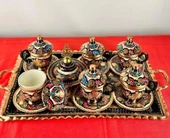 6lı bakır fincan takımı ve lokumluk,kare tepsi - 1