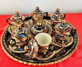 6lı bakır fincan takımı ve lokumluk,yuvarlak tepsi - 1