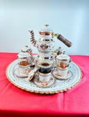 6lı bakır fincan ve çay bardağı takımı,tepsi,çaydanlık küçük - 1