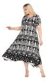 Melsay Butik Beyaz Retro Desen Asimetrik Kısa Kollu Elbise - 4