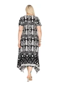 Melsay Butik Beyaz Retro Desen Asimetrik Kısa Kollu Elbise - 6
