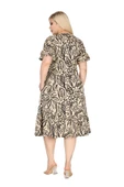 Melsay Butik Kadın Büyük Beden Eteği Fırfırlı Bej Yaprak Desen Cepli Elbise thumbnail 6