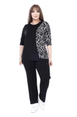 Melsay Butik Siyah Truvakar Kol Yarım Zigzag Garnili Viskon Büyük Beden Takım thumbnail 1