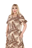 Melsay Butik Ekru Başak Desen Büyük Beden Eteği Fırfırlı Cepli Elbise - 5