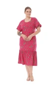 Melsay Butik Fuşya Çiçek Desen Kolları Bağlamalı Kısa Kollu Elbise - 2
