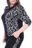 Melsay Butik Siyah Truvakar Kol Yarım Zigzag Garnili Viskon Büyük Beden Takım thumbnail 4