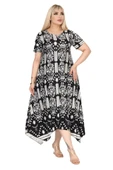 Melsay Butik Beyaz Retro Desen Asimetrik Kısa Kollu Elbise - 2
