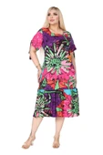 Melsay Butik Karışık Renkli Desen Kolları Bağlamalı Kısa Kollu Elbise - 3