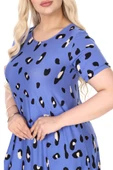 Melsay Butik Mavi Sulu Leopar Desen Asimetrik Kısa Kollu Elbise thumbnail 5
