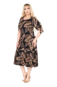 Melsay Butik Siyah Başak Desen Kolları Bağlamalı Kısa Kollu Elbise - 4