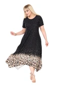 Melsay Butik Siyah Puanlı Eteği Leopar Desen Asimetrik Kısa Kollu Elbise - 2