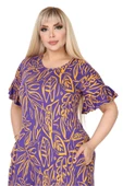 Melsay Butik Kadın Büyük Beden Eteği Fırfırlı Mor Yaprak Desen Cepli Elbise - 3